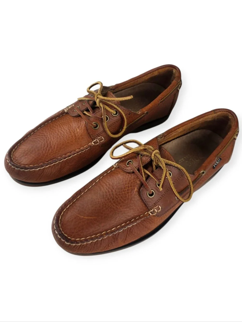 Polo Ralph Lauren Bienne Men's Tumbled Leather Boat Shoes Men’s Size 9.5D EUC